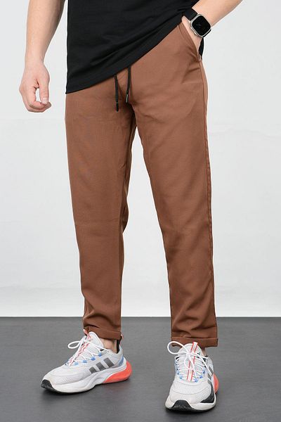 Edwox Мъжки джогър панталон Slim Fit с еластична талия и двоен крачол, кафяв, Edw073