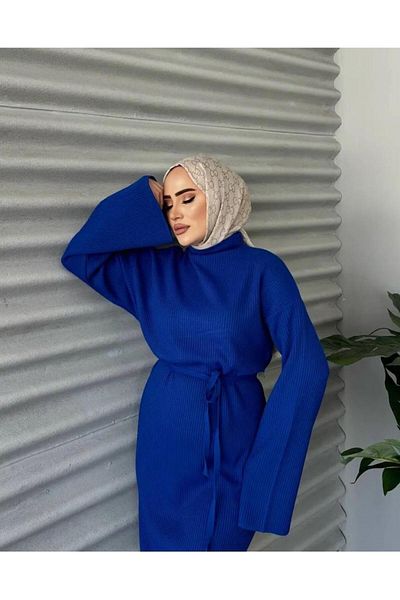 Cardella Πλεκτό με ραβδώσεις Hijab Φόρεμα - Λεπτομέρεια ζώνης