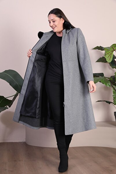 Ferace Women's Hijab Plus Size Furry Top Coat Hooded