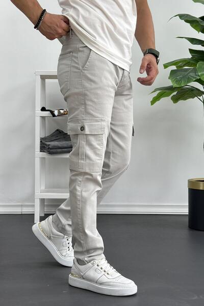 Edwox Чоловічі карго-штани кам'яного кольору з боковими кишенями, модель Edw184