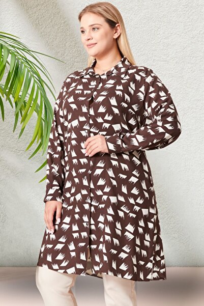 Ferace Plus Size Brush Patterned Hijab Shirt Tunic