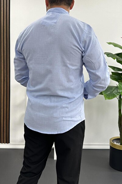 Edwox Ανδρικό μακρυμάνικο πουκάμισο γαλάζιο βαμβακερό - Hakim Collar Edw174