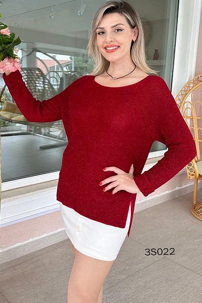 İnce Topuk Glittery Double Sleeve Knitwear Blouse - 3s022