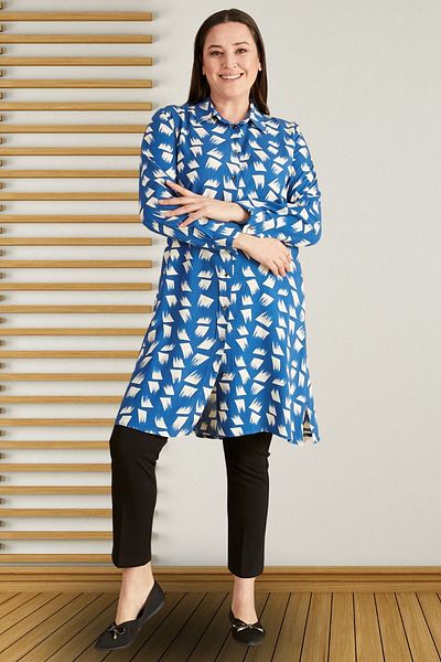 Ferace Women's Hijab Plus Size Brush Patterned Long Shirt Tunic