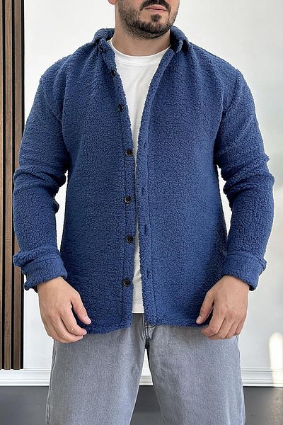 Edwox Ανδρική βελούδινη ζακέτα Slim Fit Blue Edw203