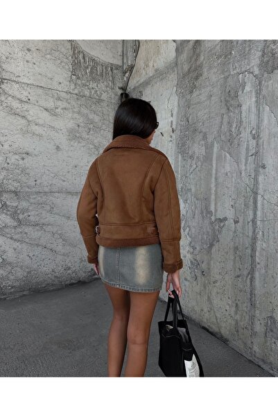 Ekim Store Motorkářský semišový kabát s plyšovým límcem