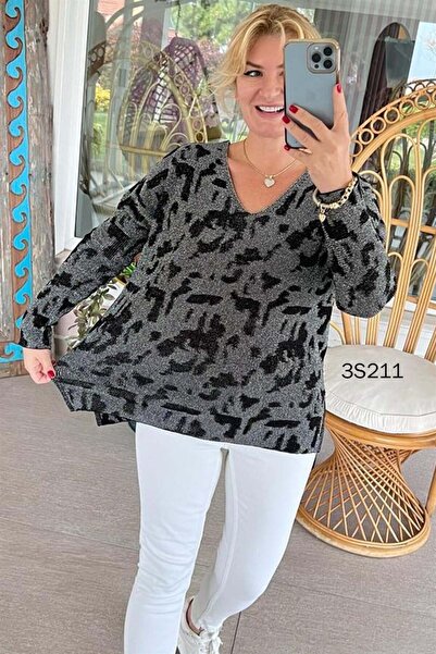 İnce Topuk Glittery V-neck Knitwear BlouSe - 3S211