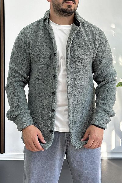 Edwox Men's Slim Fit Plush Cardigan Green Edw203