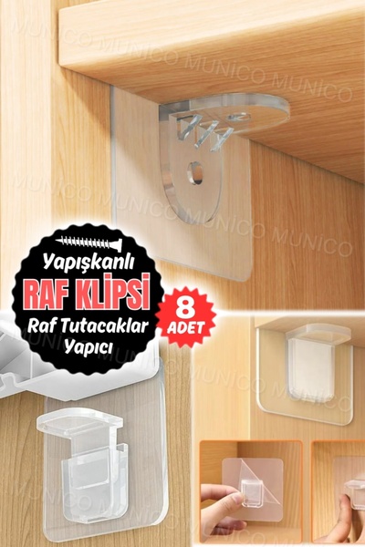 Gaggani 8 Adet Kendinden Yapışkanlı Dolap Raf Yapıcı Köşe Aparat Raf Tutucu D...