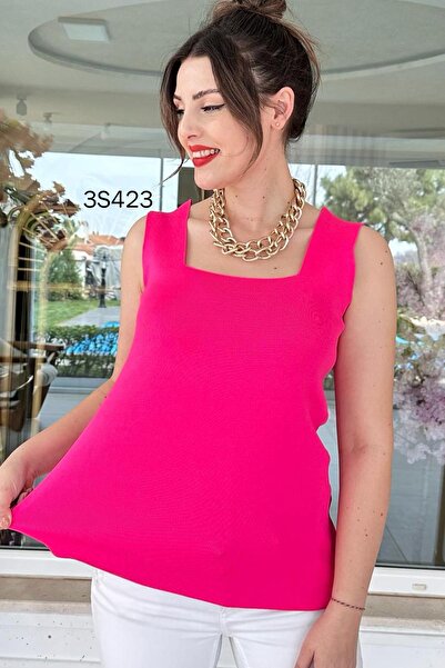 İnce Topuk Null Sleeve Square Collar Knitwear Blouse - 3S423