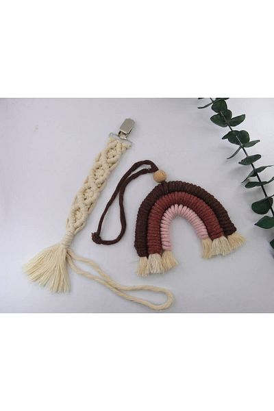 Mina Souvenir Cotton Macrame Baby Pacifier and Wall - Door Ornament Rainbow, Bohemian Style Gift