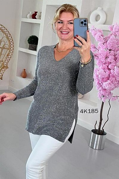 İnce Topuk V-necK Glitter Knitwear Blouse - 4K185