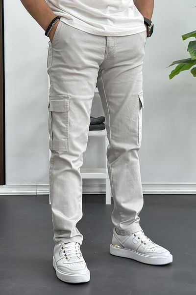 Edwox Stone Colored Men's Cargo Pants - Side Pocket, Edw184 Model