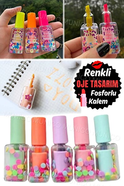 Genel Markalar Mini Pullu Oje Kalemi Fosforlu 5 Adet Farklı Renk Rengarenk Oj...