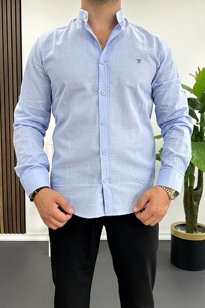 Edwox Light Blue Cotton Long Sleeve Men's Shirt - Prevailing Collar Edw174