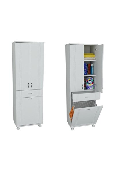 Evistro Lake Banyo Boy Dolabı Çamaşır Sepetli Beyaz