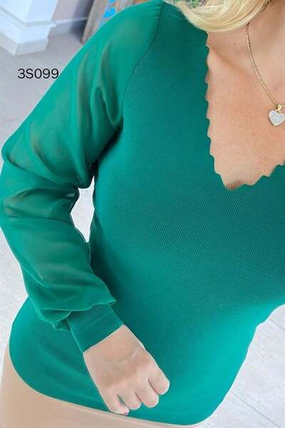 İnce Topuk Tulle Sleeve Ladder Collar Knitwear Blouse - 3s099