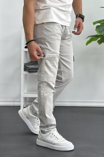 Edwox Чоловічі карго-штани кам'яного кольору з боковими кишенями, модель Edw184