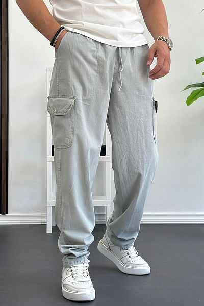 Edwox Gray Baggy Men's Trousers - Cargo Pocket, Edw131 Model