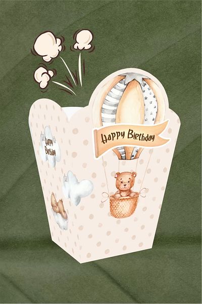 neşeli günlerim Teddy Bear Themed *popcorn (corn) Box *Pack of 8