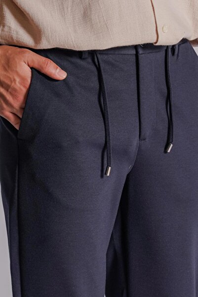 BRACCAS Erkek Yandan Cepli Beli Lastikli Relaxed Fit Chino Pantolon Lacivert