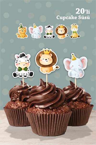 eninaco زينة كب كيك بموضوع حفلة سفاري 20 قطعة