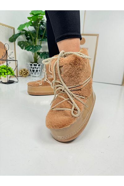 İmerShoes Γυναικείες καθημερινές καφέ μπότες χιονιού - Άνετη επένδυση, γούνινο κορδόνι, χοντρή σόλα 327