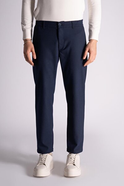 BRACCAS بنطلون تشينو بقصة ضيقة مع خصر نصف مطاطي باللون الأزرق الداكن