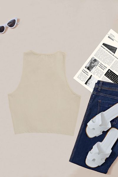 Merry See Women's Sleeveless Knitted Crop Blouse - Single Color, 1 Piece