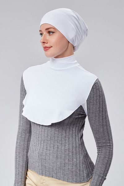 Sonbaharmoda White Bagel Neck Collar Hijab - Half Throat Combed Cotton