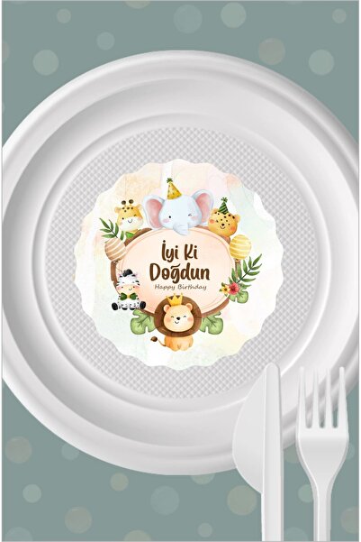 neşeli günlerim Θέμα Safari Party - Σετ αυτοκόλλητων πιάτων 15 τεμαχίων