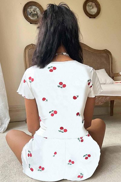 Merry See Πλεκτό Σετ Πυτζάμα με κοντό μανίκι Cherry Printed ταξινομημένο