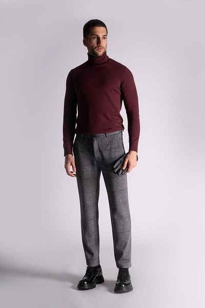 BRACCAS Straight Fit Plaid Trousers Gray Plaid