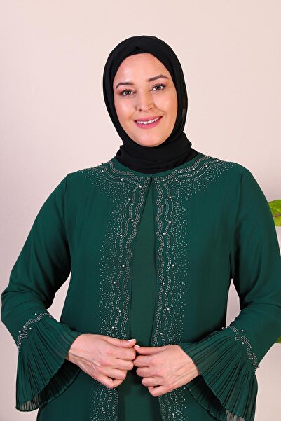 Ferace Γυναικείο βραδινό κοστούμι με πέτρα και μαργαριτάρια με πλισέ μανίκια Mother Tesettur