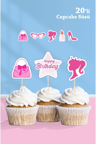 neşeli günlerim Pembe Kız Temalı Cupcake Kürdan Süsü 20'li