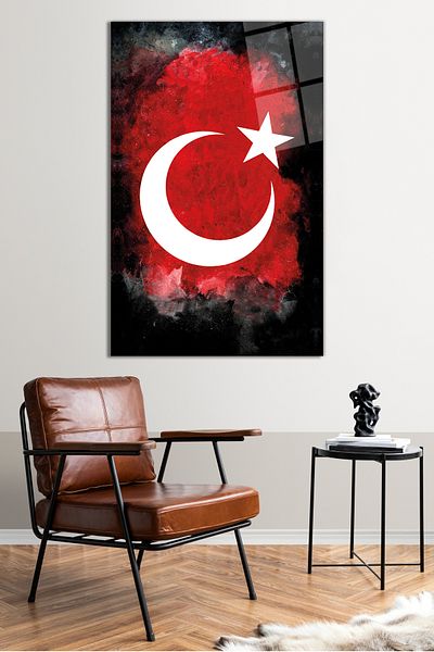 Vosevu Turkish Flag Glass Painting, Modern Home and Office Decor, Gift Wall Decoration, Unbreakable Glass