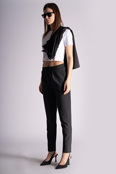BRACCAS Kadın Yandan Cepli Beli Lastikli Ve Pileli Slim Fit Jogger Pantolon Antrasit