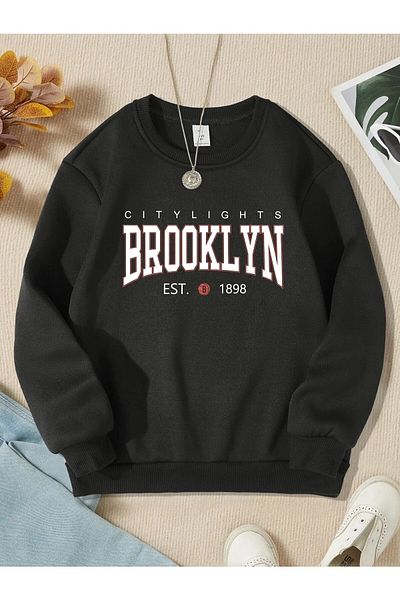 LePold Черен суитшърт за момиче/момче с принт Brooklyn