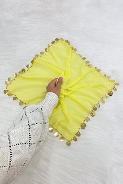 ZEYMERADE منديل شيفون هالاي كبير الحجم، 50 × 50 سم ذهبي أصفر 5 قطع، العروس وا...