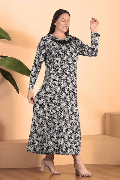 Ferace Women's Hijab Large Size Mother Dress with Garnish Collar