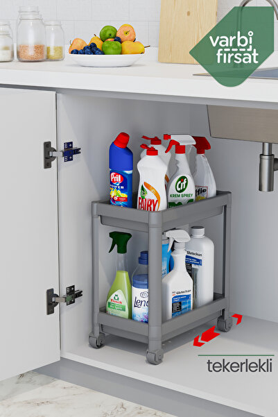 Varbifırsat 2-Tier Organizer with Wheels Kitchen Shelf Bathroom Shelf under Counter Basin Detergent Holder