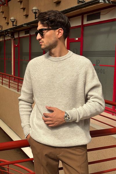 inpool High Quality Cotton Oversize Knitwear Sweater - Crew Neck Pltk07