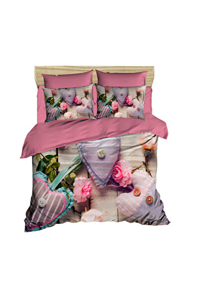 Fabeteks Rose and Heart 3D Double Duvet Cover Set