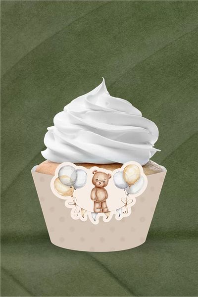 neşeli günlerim Teddy Bear Themed Cupcake Wrap 8 Pack