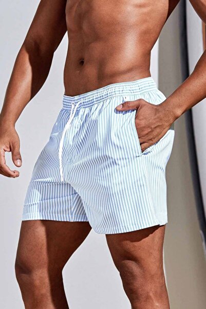 Angelsin Ανδρικό Λεπτό ριγέ εμπριμέ - Σορτς θάλασσας με τυπικό μαγιό με τσέπη