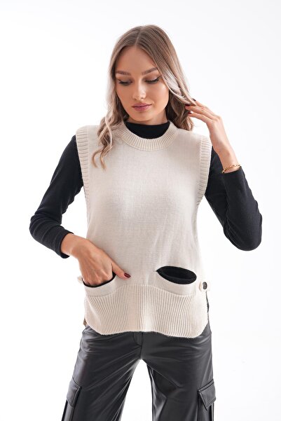 ŞİMAL Жіночий светр з кнопками та кишенями, трикотажний, 245163 -