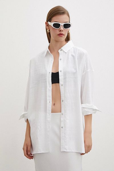 Never more Cămașă albă de in oversize