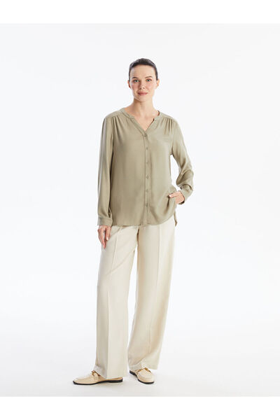 LC Waikiki Khaki Scoop Neck Women's Blouse