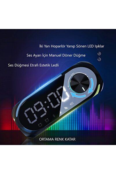 HyMark Bluetooth S8 RGB Led Işıklı Dijital Saat Alarm Şarjlı Hoparlör MP3 Fm Çok Fonksiyonlu Speaker