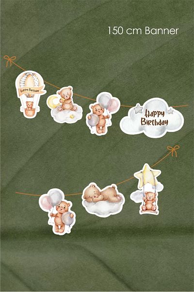 neşeli günlerim Teddy Bear Themed Large Banner *thick Paper 150cm